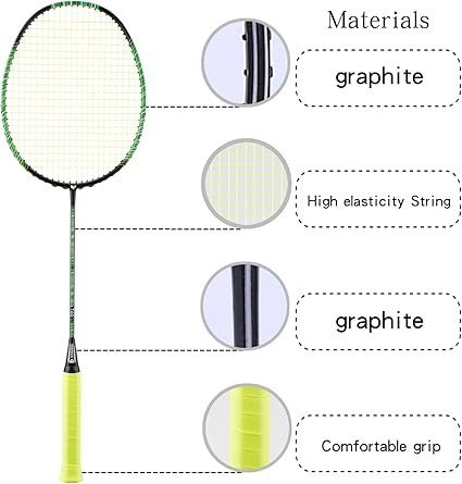 615aGozM2WL._AC_SX425_.jpg 4Pack UltraLightweight Graphite Badminton Rackets HighElasticity Graphite Shaft Frame