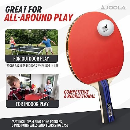 813q77wyYzL._AC_SX425_.jpg JOOLA Premium Table Tennis Set 4 Regulation Ping Pong PaddlesTraining Ping Pong Balls and Carrying Case