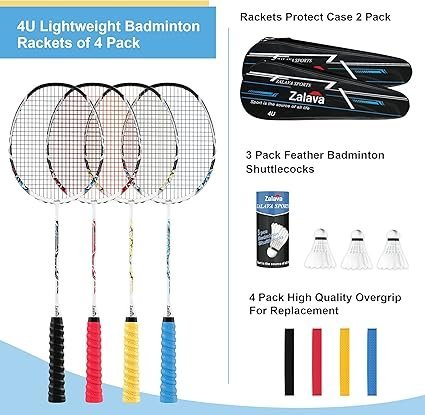 81cfknVR5bS._AC_SX425_.jpg Badminton Racquets Set Professional Badminton Rackets Lightweight4 Pack2 Pack Carbon Fiber 3 Feather Shuttlecocks with Protect Case Overgripfor BeginnersAdvanced Players